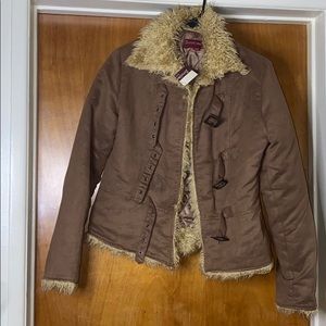 Brown Suede Fall/Winter Jacket with Faux Fur